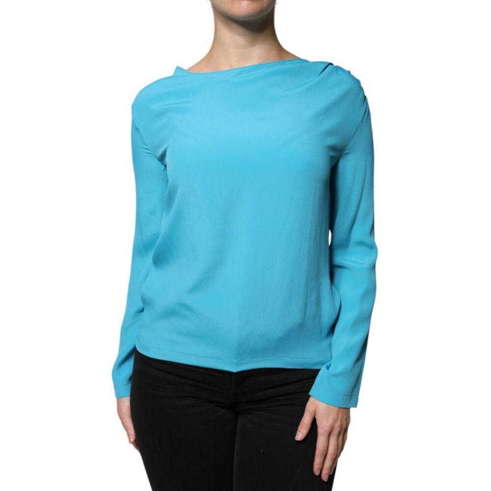 Boutique Moschino Blue Round Neckline Long Sleeves Blouse Women's Top